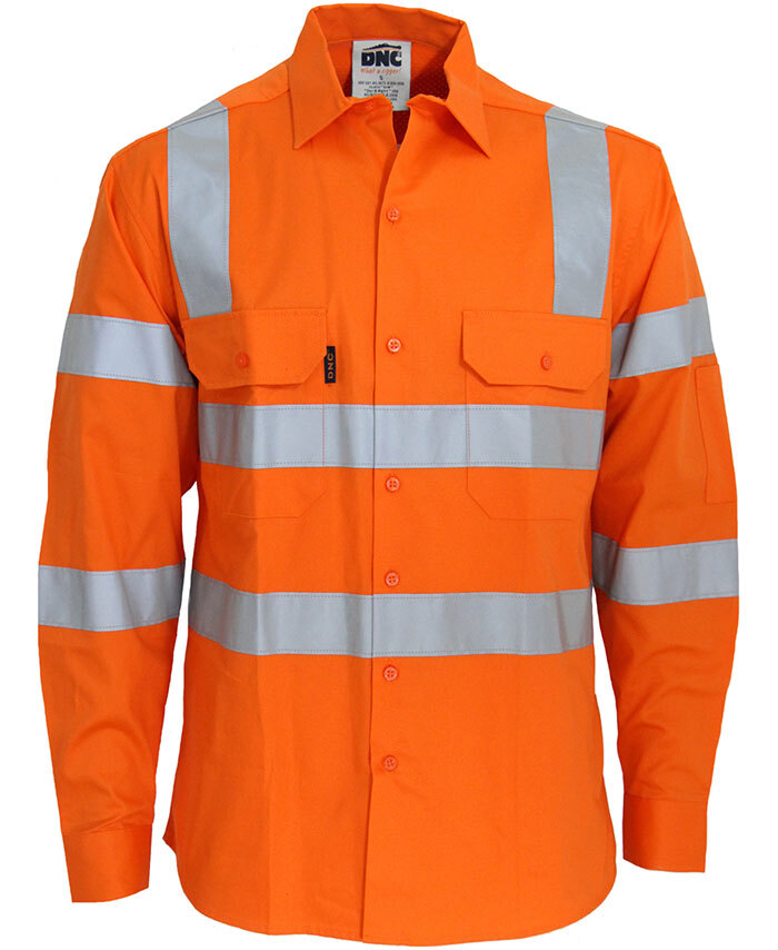 Dnc Workwear Women’s Hi-vis 3 Way Cool-breeze Long Sleeve Cotton Shirt With Gusset Sleeve, 3m Reflective Tape - 3749