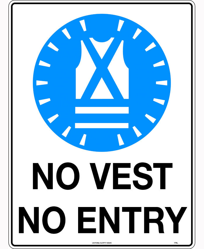 600x400mm - Corflute - No Vest No Entry - Uniform Safety Signs