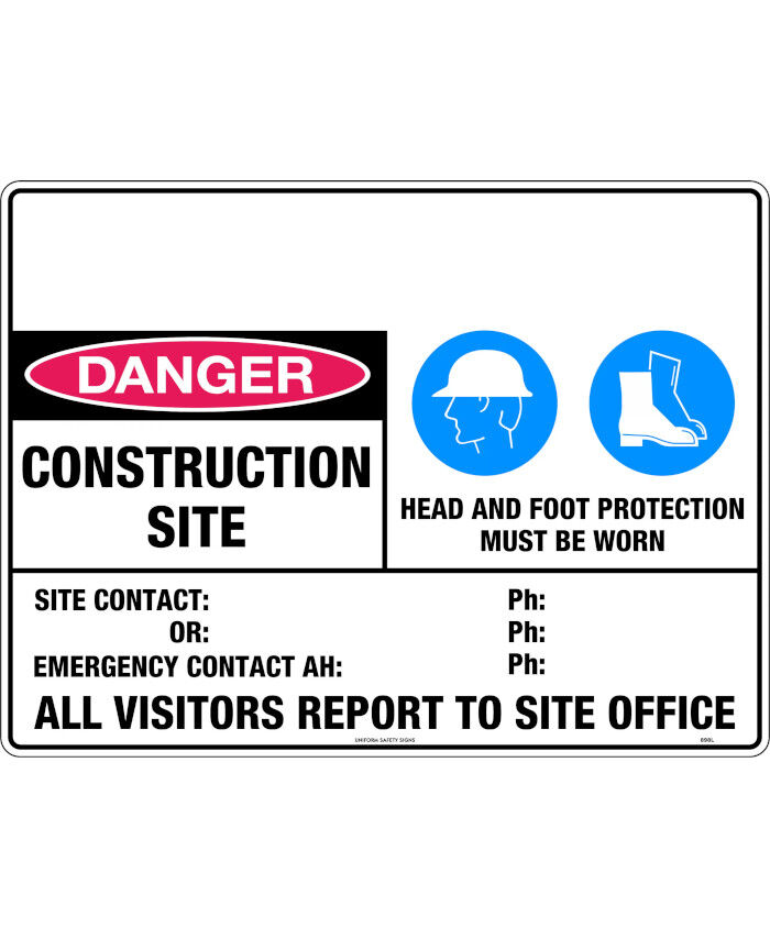 600x400mm - Corflute - Danger Construction Site Head and Foot ...