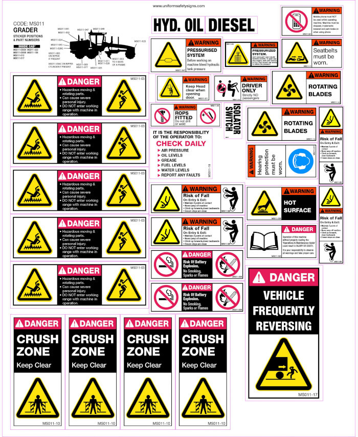 425x515mm - Machinery Sticker Sets - Grader (31 decals per sheet ...