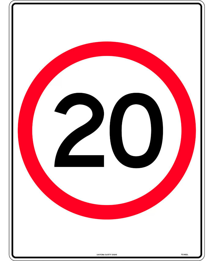 600x400mm - Metal - 20 km Speed Restriction in Roundel - Uniform Safety ...