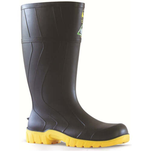 WORKWEAR, SAFETY & CORPORATE CLOTHING SPECIALISTS - Safemate Gumboots - Black / Yellow PVC 300mm Safety Gumboot