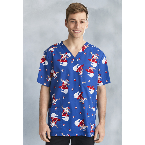 WORKWEAR, SAFETY & CORPORATE CLOTHING SPECIALISTS - Mens Christmas S/S V-Neck Scrub Top