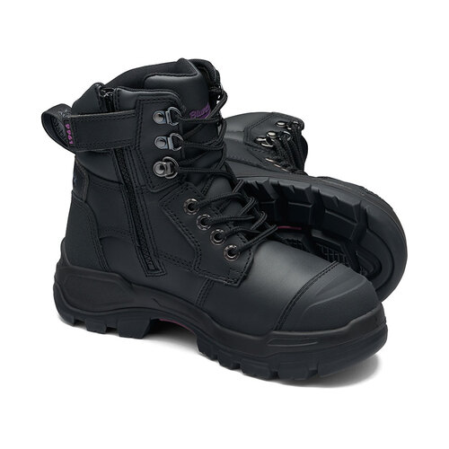 WORKWEAR, SAFETY & CORPORATE CLOTHING SPECIALISTS 9961 - RotoFlex Black water-resistant Platinum leather 150mm zip sided women's safety boot