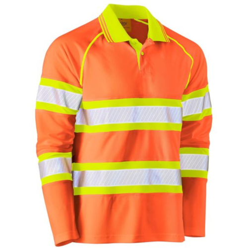 WORKWEAR, SAFETY & CORPORATE CLOTHING SPECIALISTS TAPED DOUBLE HI VIS MESH POLO - LONG SLEEVE