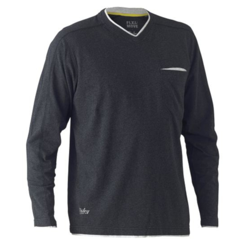 WORKWEAR, SAFETY & CORPORATE CLOTHING SPECIALISTS - FLEX & MOVE  COTTON V NECK TEE - LONG SLEEVE