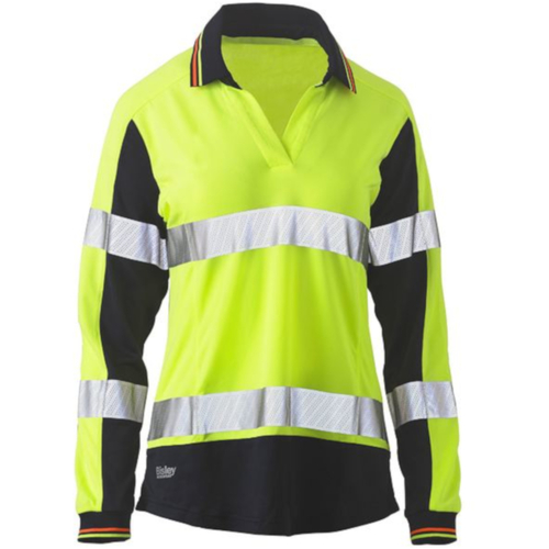 WORKWEAR, SAFETY & CORPORATE CLOTHING SPECIALISTS WOMENS LONG SLEEVE TAPED TWO TONE HI VIS V-NECK POLO