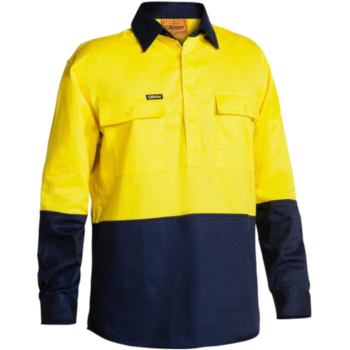 WORKWEAR, SAFETY & CORPORATE CLOTHING SPECIALISTS Closed Front Hi Vis Drill Shirt - Long Sleeve