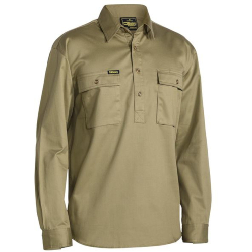WORKWEAR, SAFETY & CORPORATE CLOTHING SPECIALISTS CLOSED FRONT COTTON DRILL SHIRT - LONG SLEEVE