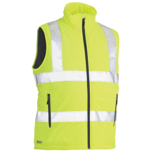 WORKWEAR, SAFETY & CORPORATE CLOTHING SPECIALISTS - TAPED HI VIS PUFFER VEST - H PATTERN (SHOWER PROOF)