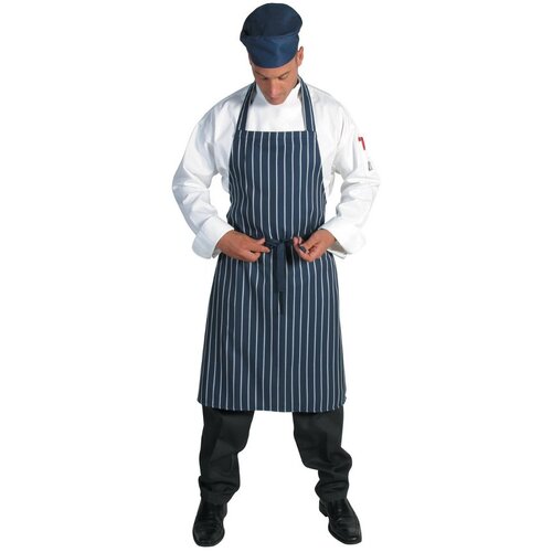 WORKWEAR, SAFETY & CORPORATE CLOTHING SPECIALISTS 210gsm Polyester Viscose Pinstripe Full Bib Apron - No Pocket