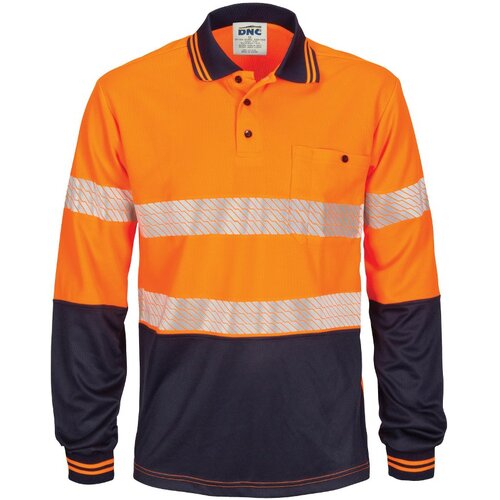 WORKWEAR, SAFETY & CORPORATE CLOTHING SPECIALISTS - HiVis Segment Taped Micromesh Polo-Long Sleeve