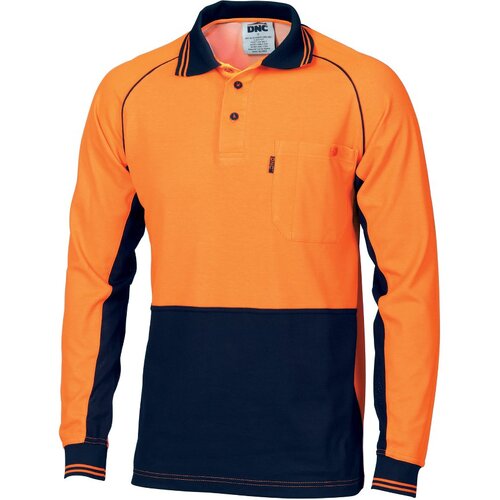 WORKWEAR, SAFETY & CORPORATE CLOTHING SPECIALISTS - HiVis Cotton Backed Cool-Breeze Contrast Polo - long Sleeve