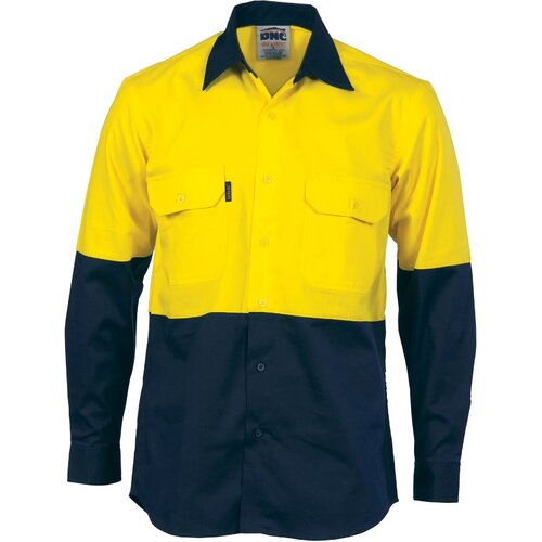 WORKWEAR, SAFETY & CORPORATE CLOTHING SPECIALISTS 155gsm HiVis  Two Tone Cool-Breeze T1 Vertical Vented Cotton Shirt with Under Arm & Vertical Back Airflow Vents, L/S