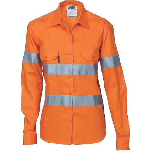 WORKWEAR, SAFETY & CORPORATE CLOTHING SPECIALISTS - Ladies HiVis Cool-Breeze Cott on Sh irt with 3M R/Tape - Long sleeve