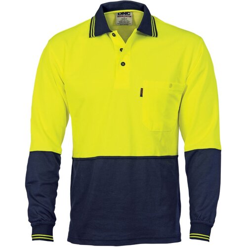 WORKWEAR, SAFETY & CORPORATE CLOTHING SPECIALISTS Cotton Back HiVis Two Tone Fluoro Polo - Long Sleeve