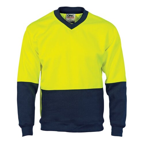 WORKWEAR, SAFETY & CORPORATE CLOTHING SPECIALISTS - HiVis Two Tone Fleecy Sweat Shirt (Sloppy Joe) V-Neck