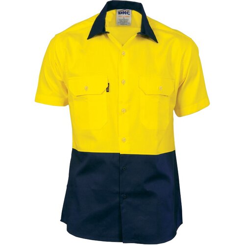 WORKWEAR, SAFETY & CORPORATE CLOTHING SPECIALISTS - HiVis Two Tone Cotton Drill Shirt - Short Sleeve