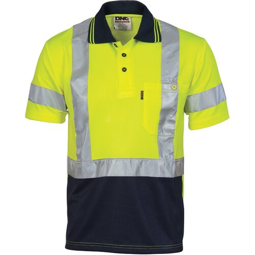 WORKWEAR, SAFETY & CORPORATE CLOTHING SPECIALISTS - Hivis D/N Cool Breathe Polo Shirt With Cross Back R/Tape - Short Sleeve