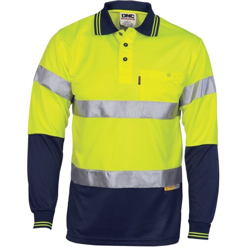 WORKWEAR, SAFETY & CORPORATE CLOTHING SPECIALISTS - Hivis D/N Cool-Breathe Polo Shirt With 3M 8906 R/Tape - Long Sleeve