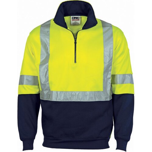 WORKWEAR, SAFETY & CORPORATE CLOTHING SPECIALISTS - HiVis Cross Back D/N Two Tone 1/2 Zip Fleecy