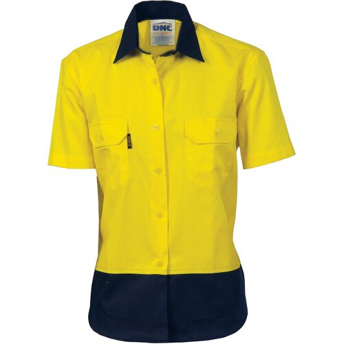 WORKWEAR, SAFETY & CORPORATE CLOTHING SPECIALISTS - Ladies HiVis Two Tone Cotton Drill Shirt - Short Sleeve