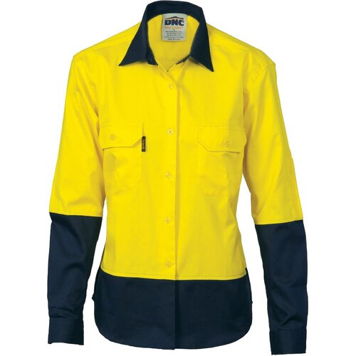 WORKWEAR, SAFETY & CORPORATE CLOTHING SPECIALISTS Ladies HiVis Two Tone Cott on Drill Sh irt - Long Sleeve