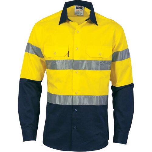 WORKWEAR, SAFETY & CORPORATE CLOTHING SPECIALISTS - HiVis Cool-Breeze Cotton Shirt with Generic R/Tape - Long sleeve