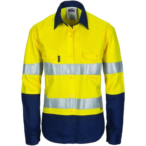 WORKWEAR, SAFETY & CORPORATE CLOTHING SPECIALISTS - Ladies HiVis Two Tone Cool-Breeze Cott on Sh irt with 3M R/Tape - Long sleeve