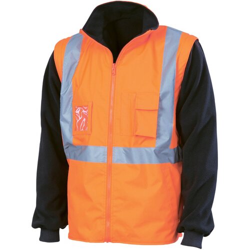 WORKWEAR, SAFETY & CORPORATE CLOTHING SPECIALISTS HiVis  4 in 1  Zip off Sleeve Reversible Vest,  X  Back with additional tape on Tail