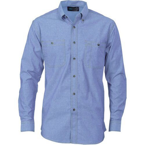 WORKWEAR, SAFETY & CORPORATE CLOTHING SPECIALISTS Cotton Chambray Shirt , Twin Pocket - Long Sleeve