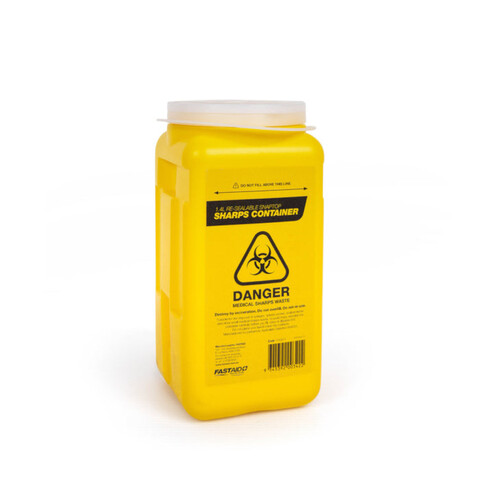 WORKWEAR, SAFETY & CORPORATE CLOTHING SPECIALISTS SHARPS CONTAINER, PLASTIC, 1.4L, YELLOW