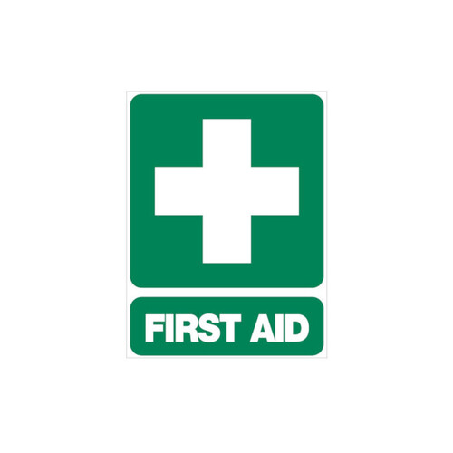 WORKWEAR, SAFETY & CORPORATE CLOTHING SPECIALISTS SIGN, FIRST AID, 600 X 450MM, POLY