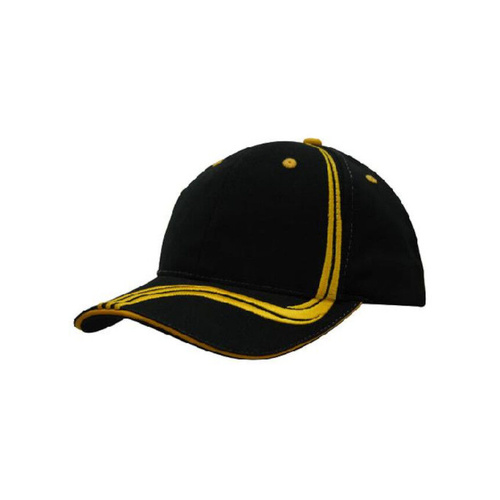 WORKWEAR, SAFETY & CORPORATE CLOTHING SPECIALISTS - Brushed Heavy Cotton Cap w/ Waving Stripes on Crown & Peak