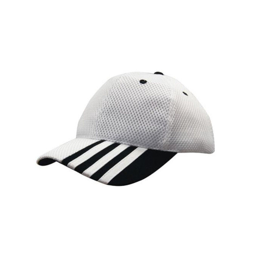 WORKWEAR, SAFETY & CORPORATE CLOTHING SPECIALISTS - Sandwich Mesh Cap with Striping on Peak