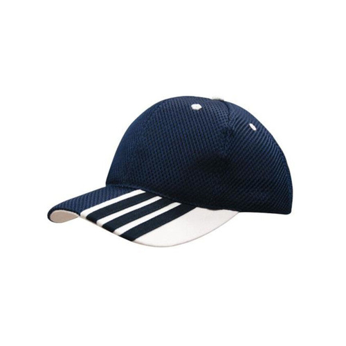 WORKWEAR, SAFETY & CORPORATE CLOTHING SPECIALISTS Sandwich Mesh Cap with Striping on Peak