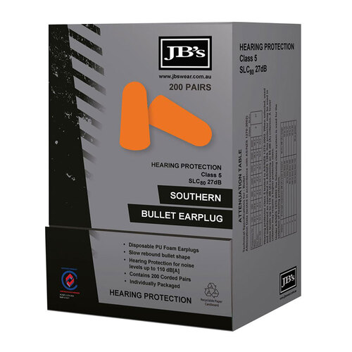 WORKWEAR, SAFETY & CORPORATE CLOTHING SPECIALISTS - JB's SOUTHERN BULLET EARPLUG (200 PAIR)