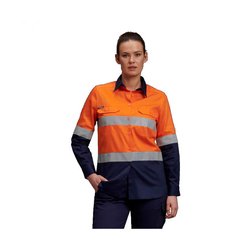 WORKWEAR, SAFETY & CORPORATE CLOTHING SPECIALISTS Originals - Women's Reflective Spliced Drill Shirt L/S - 'Hoop' Pattern