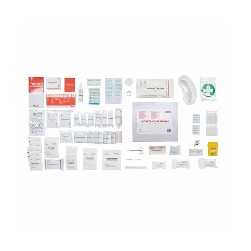 WORKWEAR, SAFETY & CORPORATE CLOTHING SPECIALISTS MEDIQ ESSENTIAL FIRST AID KIT WORKPLACE RESPONSE REFILL MODULE IN WHITE CARDBOARD BOX 1-25 PERSONS LOW RISK