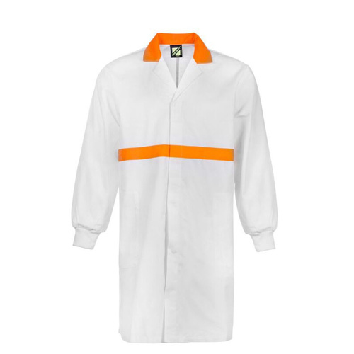 WORKWEAR, SAFETY & CORPORATE CLOTHING SPECIALISTS Food Industry Dust Coat With Ribbed Cuff (Orange Band)