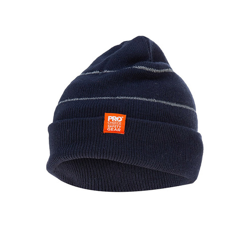 WORKWEAR, SAFETY & CORPORATE CLOTHING SPECIALISTS Navy Beanie with Retro-reflective Stripes