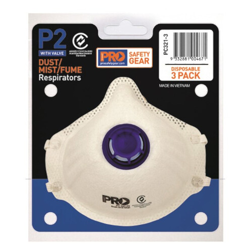 WORKWEAR, SAFETY & CORPORATE CLOTHING SPECIALISTS P2 with Valve  Respirators in Blister Pack - 3 Pk