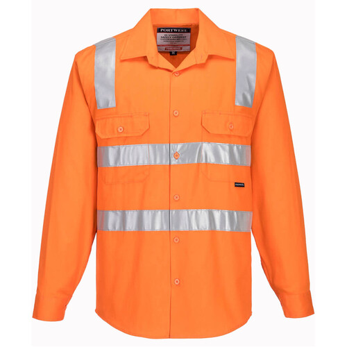 WORKWEAR, SAFETY & CORPORATE CLOTHING SPECIALISTS Hi-Vis Regular Weight Long Sleeve Shirt with Tape over Shoulder (Old WW1901)