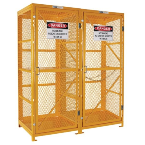 WORKWEAR, SAFETY & CORPORATE CLOTHING SPECIALISTS - PRATT FORKLIFT & GAS CYLINDER CAGE. 3 STORAGE LEVELS UP TO 8 FORKLIFT & 9 G-SIZED CYLINDERS