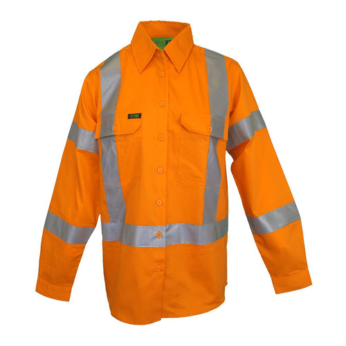 WORKWEAR, SAFETY & CORPORATE CLOTHING SPECIALISTS - HI-VIS WOMENS NSW RAIL X-BACK BREATHABLE BIOMOTION TAPED SHIRT