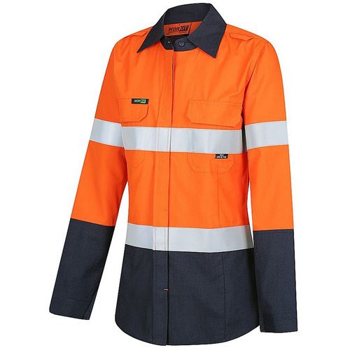 WORKWEAR, SAFETY & CORPORATE CLOTHING SPECIALISTS FLAREX PPE1 Womens FR Inherent 155gsm Lightweight Taped Shirt