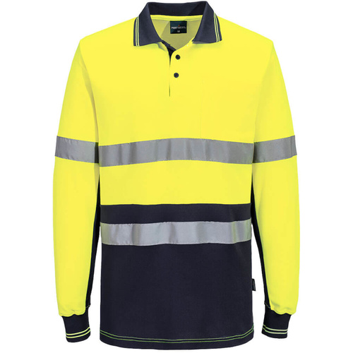 WORKWEAR, SAFETY & CORPORATE CLOTHING SPECIALISTS - Hi-Vis Class D/N Cotton Comfort Contrast Polo Shirt L/S