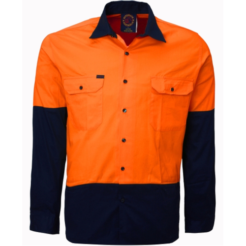WORKWEAR, SAFETY & CORPORATE CLOTHING SPECIALISTS Open Front 2 Tone Shirt - Long Sleeve