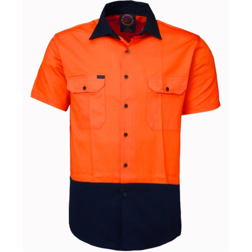 WORKWEAR, SAFETY & CORPORATE CLOTHING SPECIALISTS Open Front 2 Tone Shirt - Short Sleeve