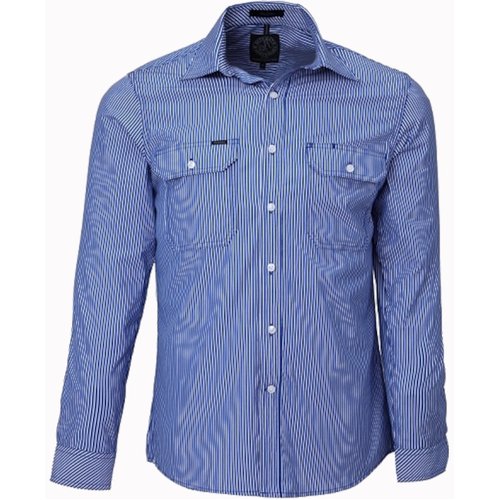 WORKWEAR, SAFETY & CORPORATE CLOTHING SPECIALISTS Pilbara Men's Long Sleeve Shirt - Double Pockets - Small Stripe